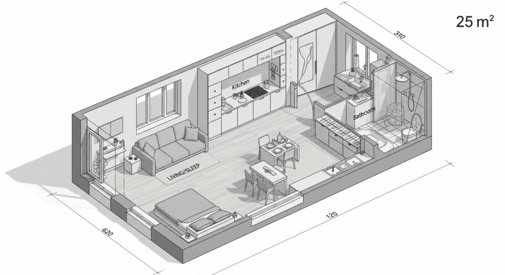 Projeto kitnet 25m2